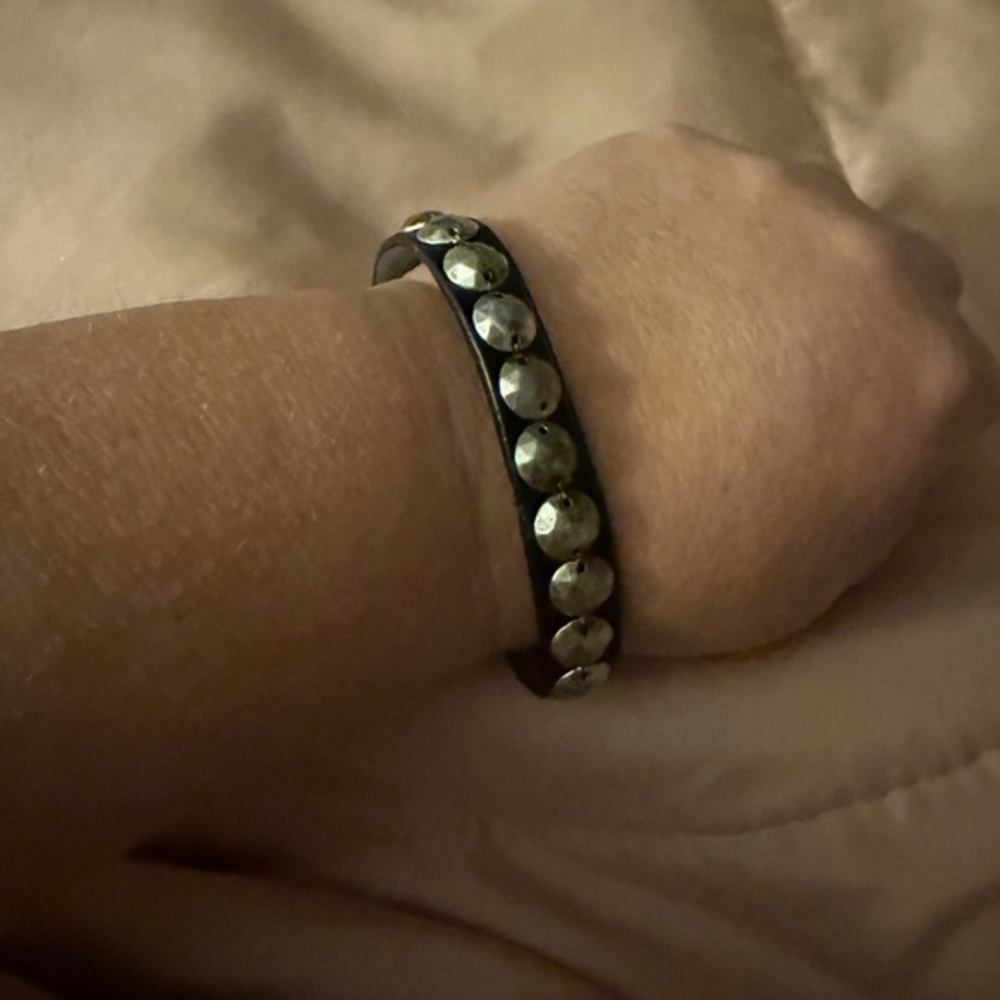 Silver Studded Leather Bracelet